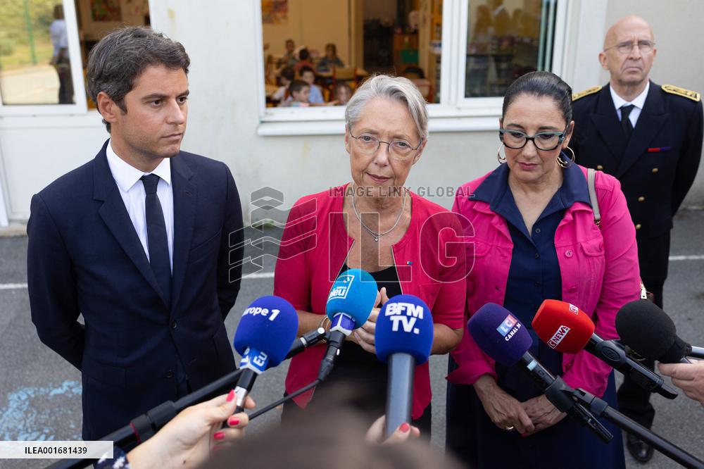 Elisabeth Borne and Gabriel Attal visit a primary school - Saint-Germain-sur-Ille