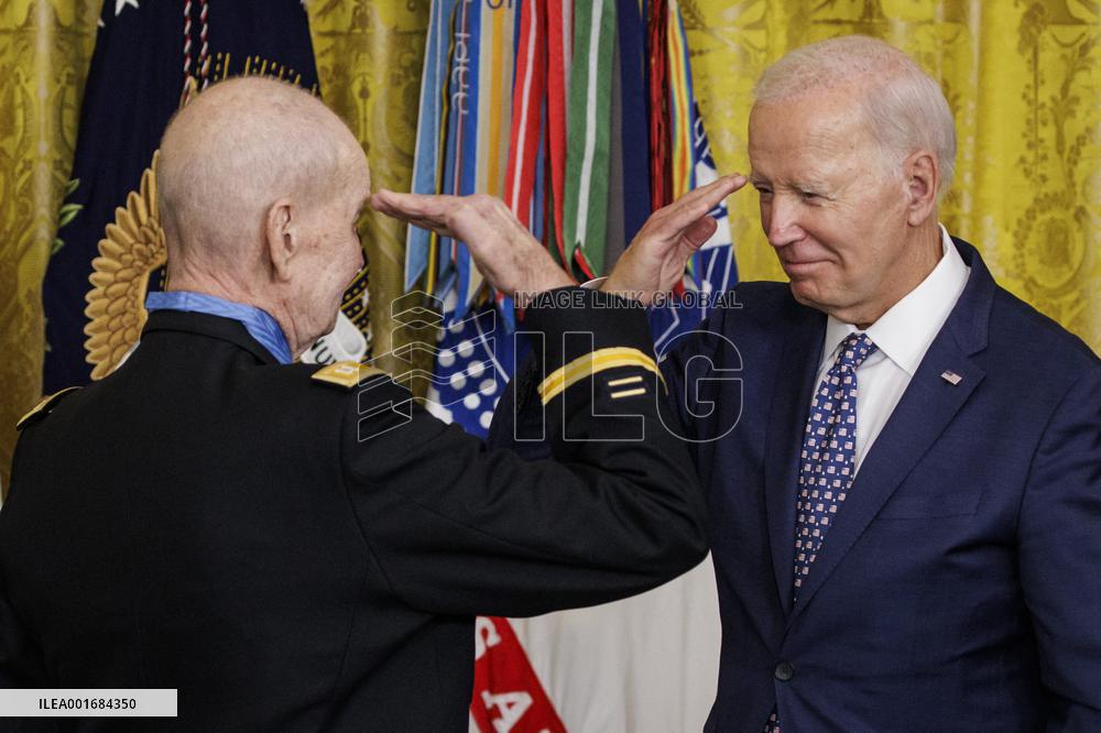DC: President Biden Awards the Medal of Honor to US Army Captain Larry Taylor