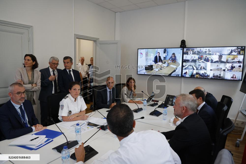 Ministerial visit at command and crisis management center following a press conference presenting the security layout for the Ru