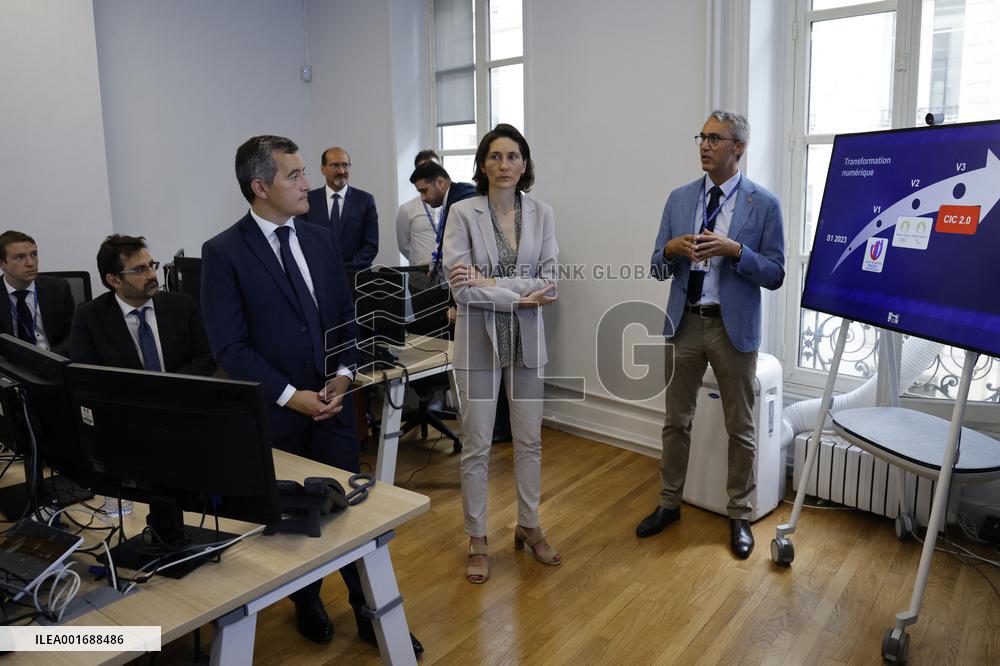 Ministerial visit at command and crisis management center following a press conference presenting the security layout for the Ru