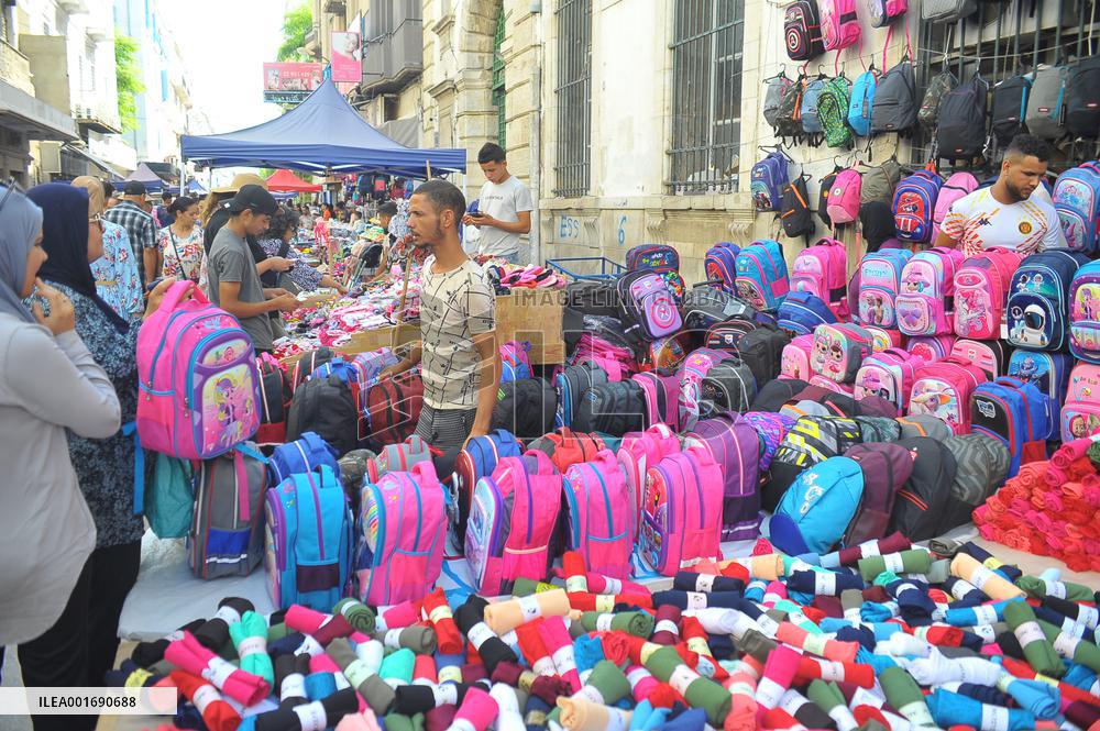 TUNISIA-TUNIS-NEW SCHOOL YEAR-STATIONERY