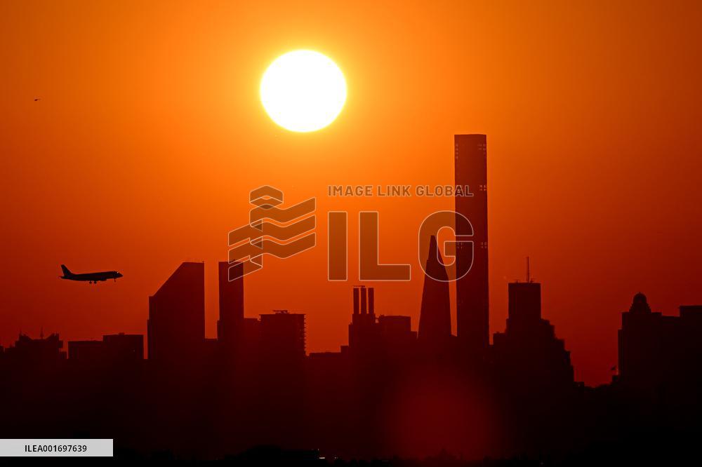 Sunset On Manhattan Skyline - NYC