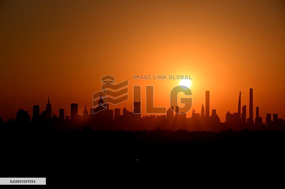 Sunset On Manhattan Skyline - NYC