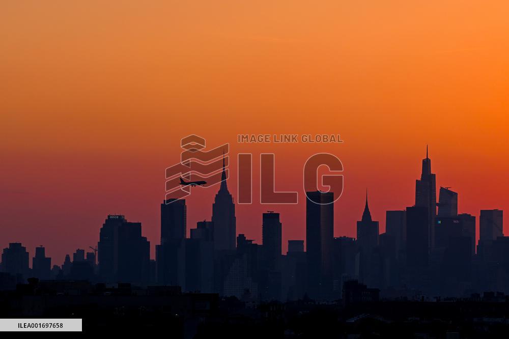 Sunset On Manhattan Skyline - NYC