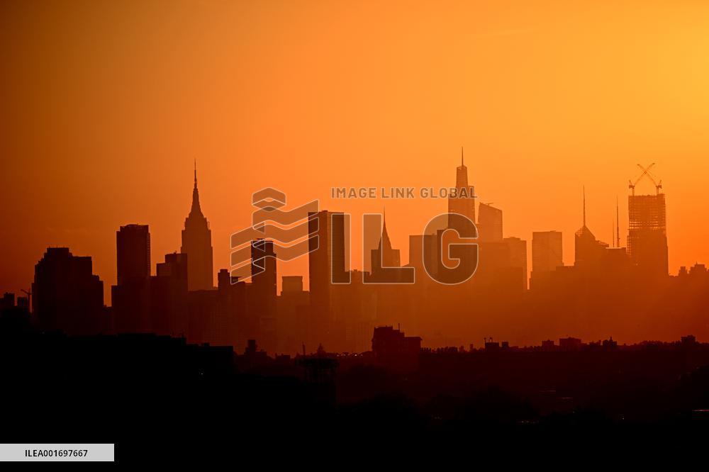 Sunset On Manhattan Skyline - NYC
