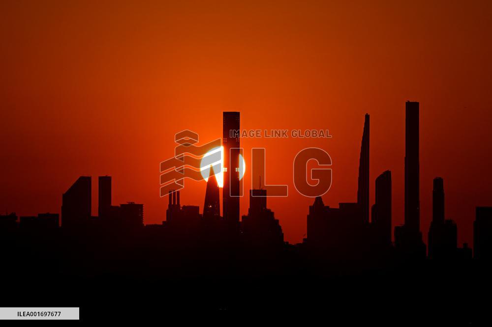 Sunset On Manhattan Skyline - NYC