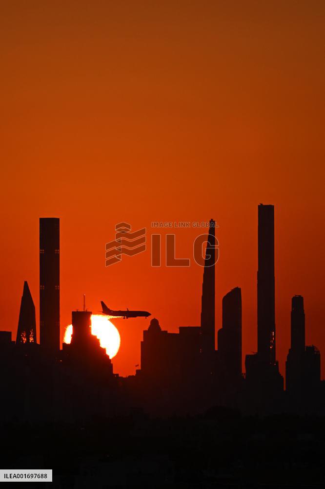 Sunset On Manhattan Skyline - NYC