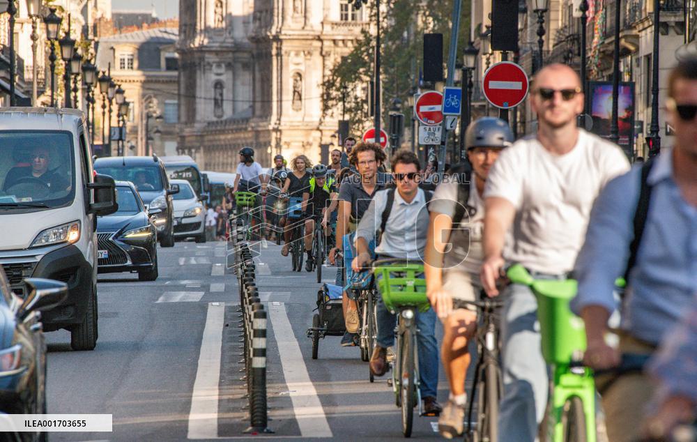 Traffic Jam On Cycling Lanes - Paris