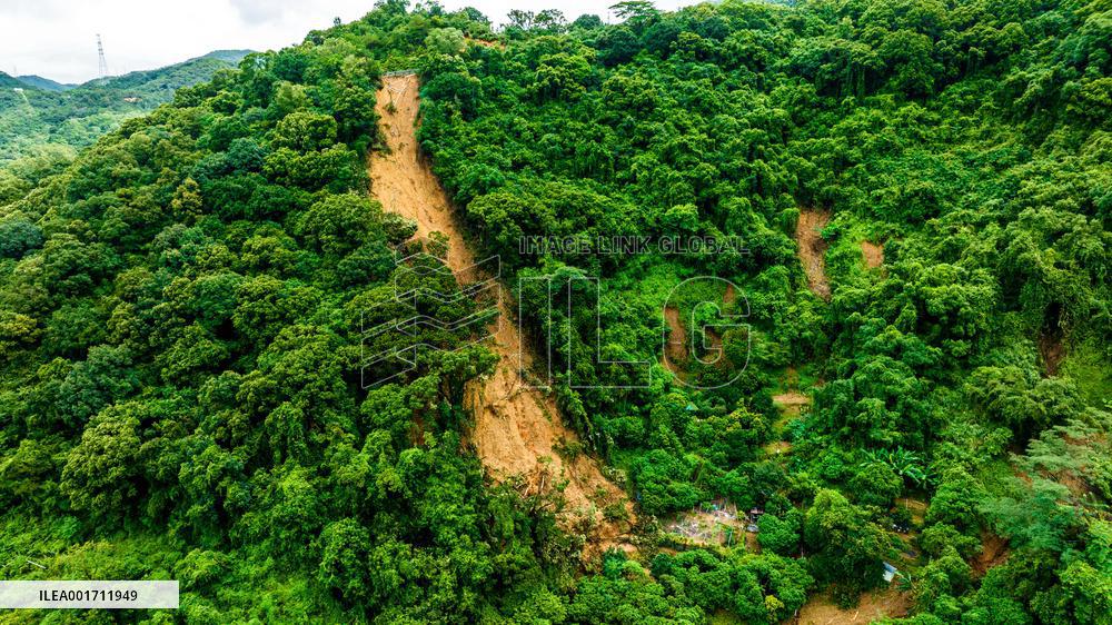 A Mudslide on A Road at Wutong Mountain in Shenzhen