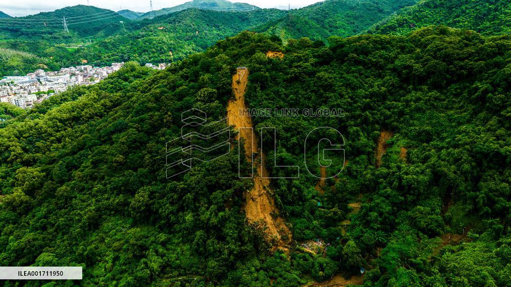 A Mudslide on A Road at Wutong Mountain in Shenzhen