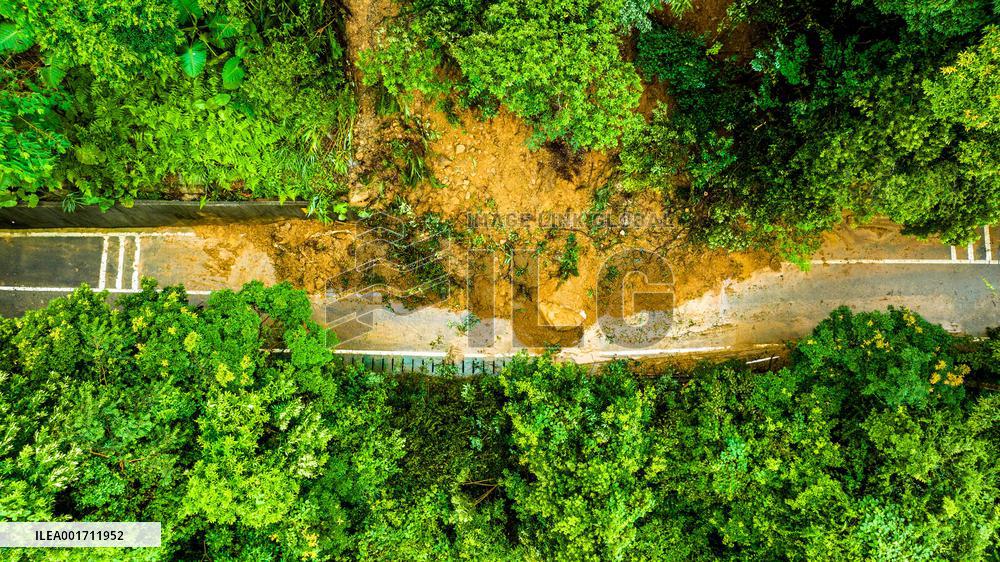 A Mudslide on A Road at Wutong Mountain in Shenzhen