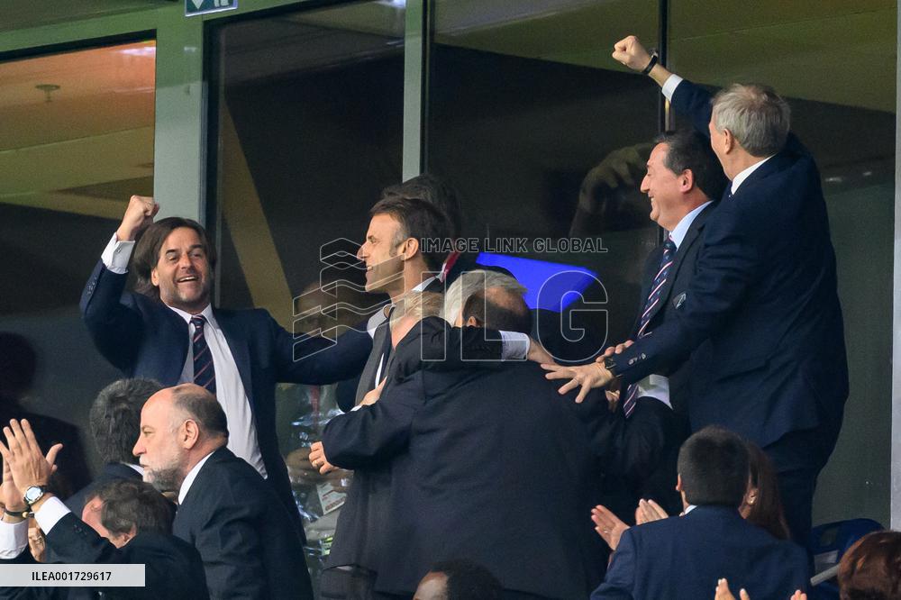 French And Uruguayan Presidents Watch France v Uruguay