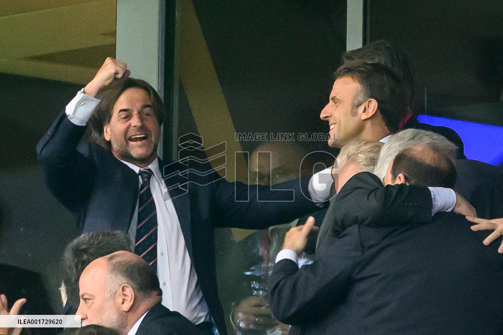 French And Uruguayan Presidents Watch France v Uruguay