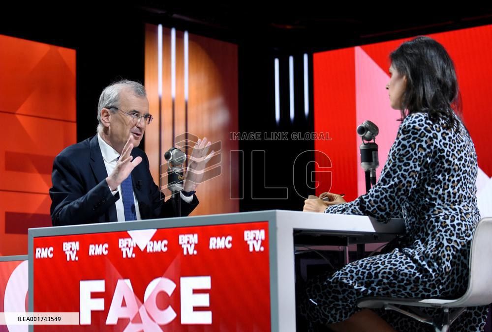 Francois Villeroy de Galhau Appears On RMC BFMTV - Paris