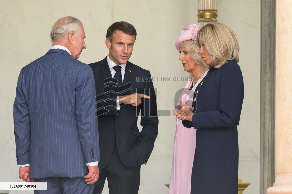 King Charles Visit To France - Queen Camilla Leaves Elysee Palace