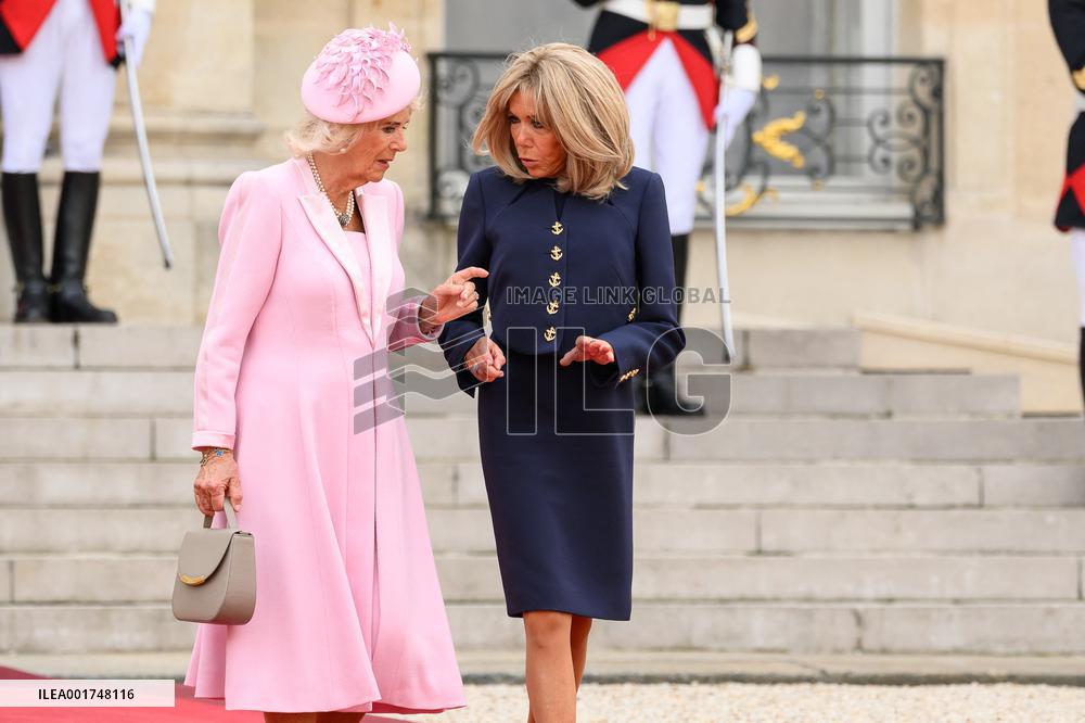 King Charles Visit To France - Queen Camilla Leaves Elysee Palace