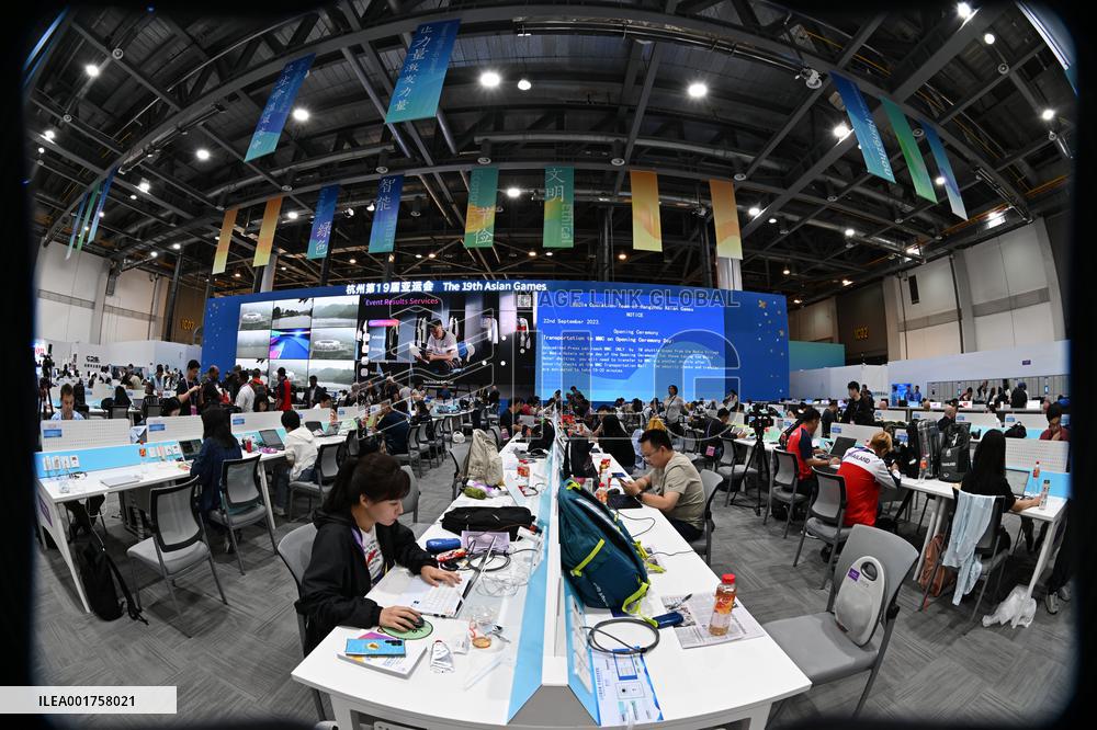 Journalists Gather at The Main Press Centre of The Hangzhou Asian Games in Hangzhou