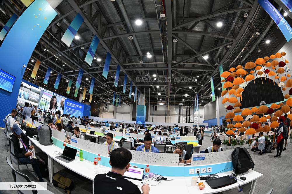 Journalists Gather at The Main Press Centre of The Hangzhou Asian Games in Hangzhou