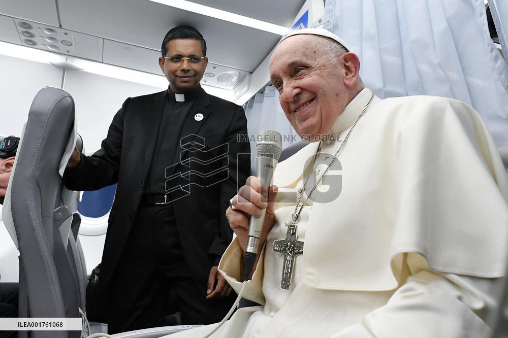 Pope Francis On The Plane Back From Marseille