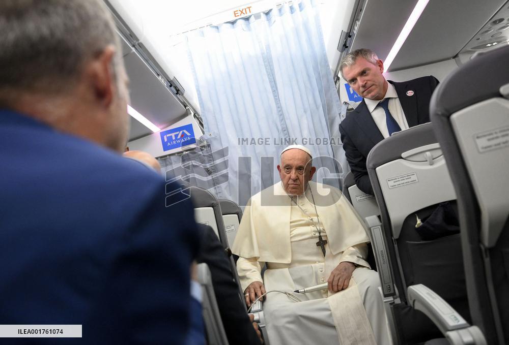Pope Francis On The Plane Back From Marseille