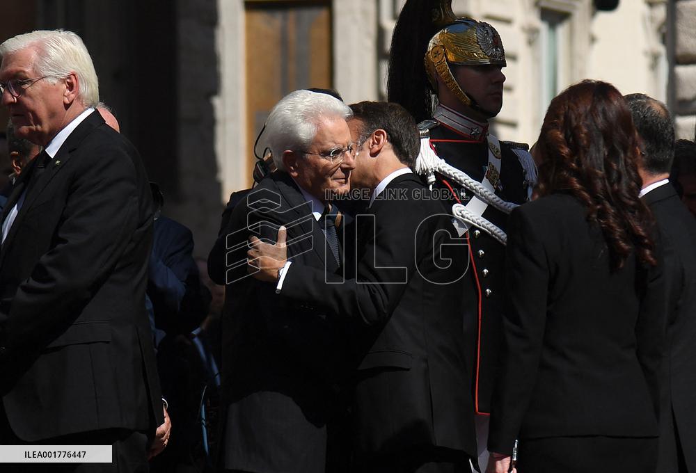 President Macron At Late Italian President Napolitano State Funeral - Rome
