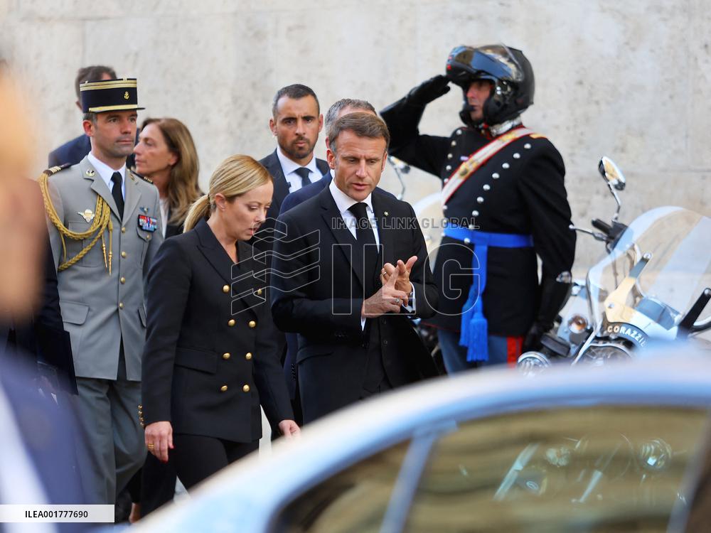 President Macron At Late Italian President Napolitano State Funeral - Rome