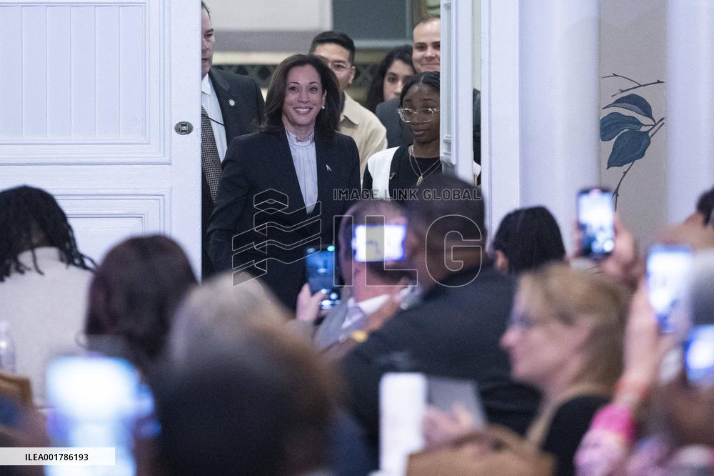 Vice President Kamala Harris addresses a convening of the YMCA’s Initiative on Boys and Young Men of Color