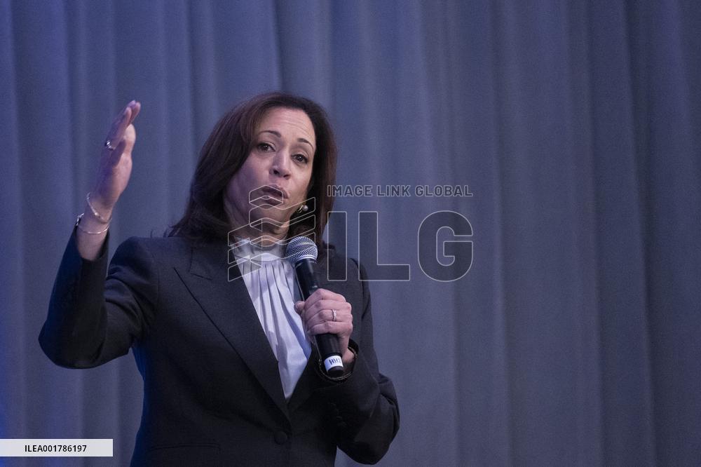 Vice President Kamala Harris addresses a convening of the YMCA’s Initiative on Boys and Young Men of Color