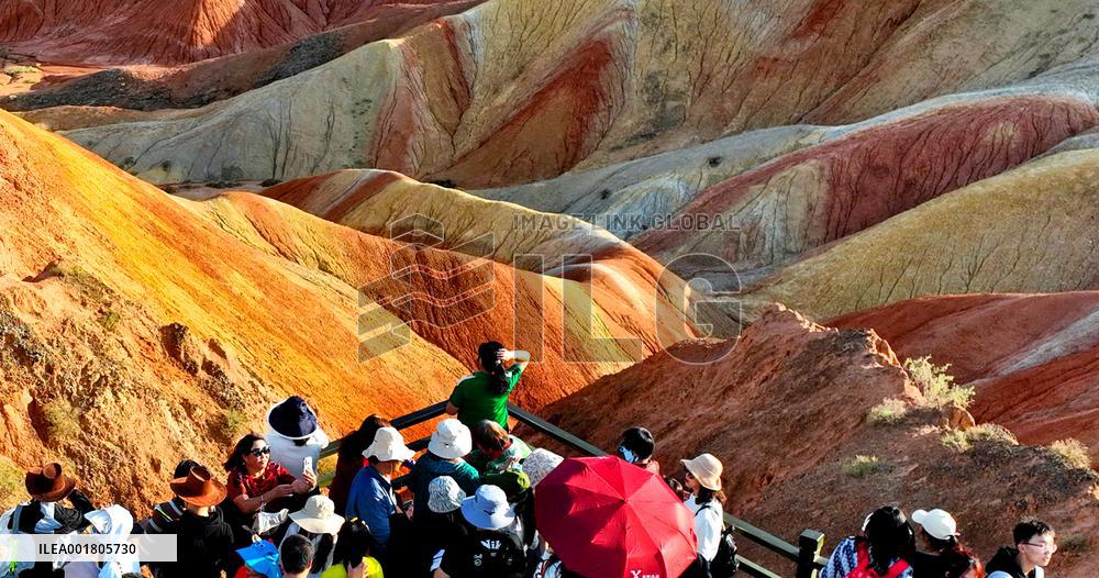 Tourists Visit Danxia Scenic Spot in Zhangye