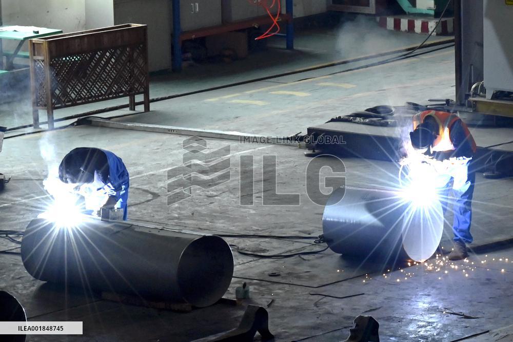 Workers Weld Steel Products in Jingjiang