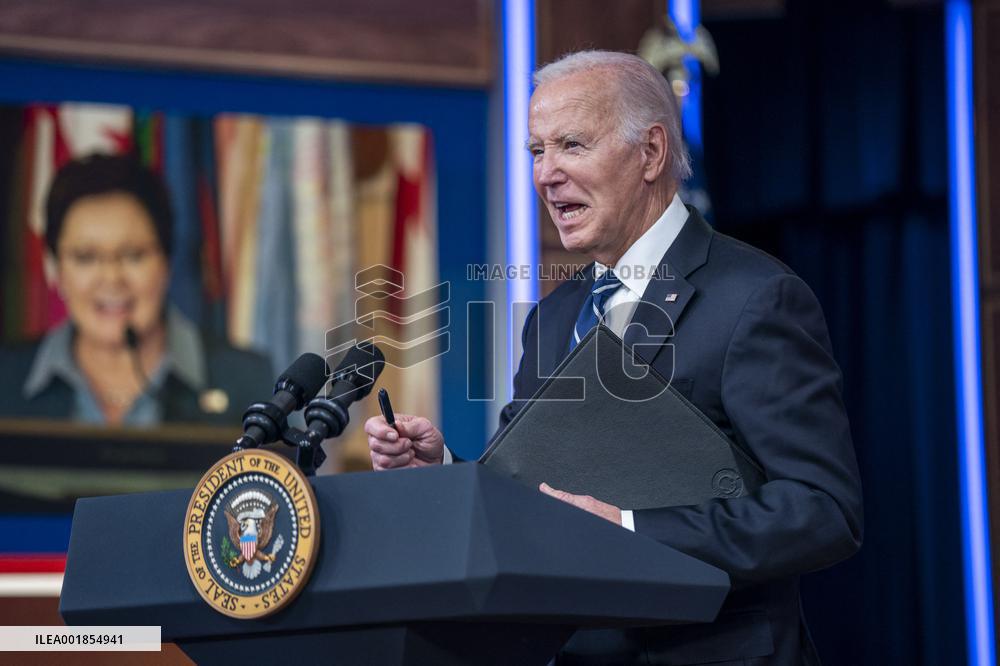 US President Joe Biden delivers virtual remarks to the U.S. Fire Administrators Summit on Fire Prevention & Control