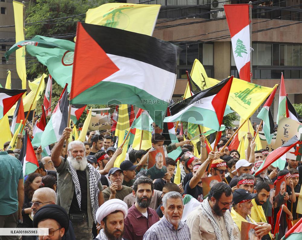 Pro-Hamas rally by Hezbollah