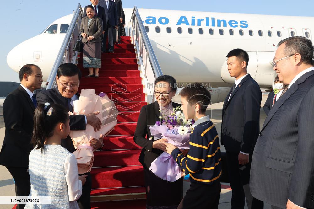 (BRF2023)CHINA-BEIJING-BELT AND ROAD FORUM-LAO PRESIDENT-ARRIVAL (CN)