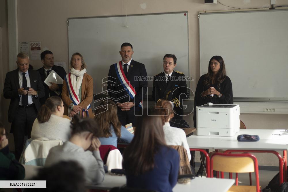 Prisca Thevenot Attends Tribute To Samuel Paty And Dominique Bernard - Sevres