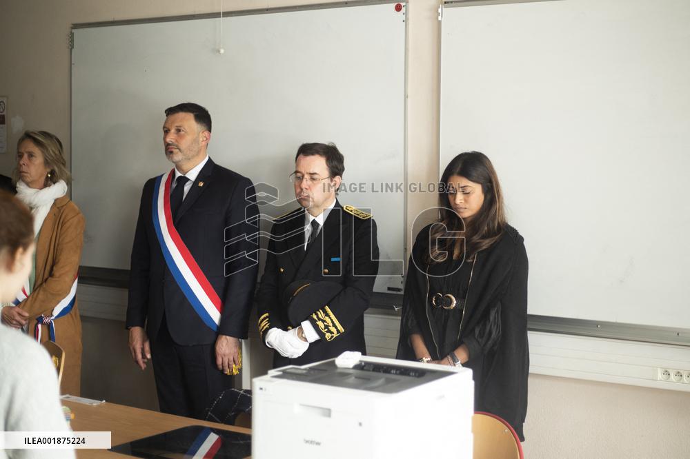 Prisca Thevenot Attends Tribute To Samuel Paty And Dominique Bernard - Sevres