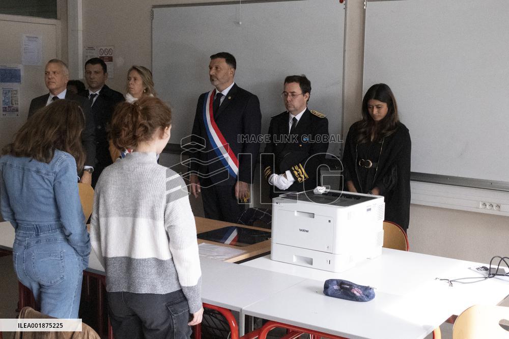 Prisca Thevenot Attends Tribute To Samuel Paty And Dominique Bernard - Sevres