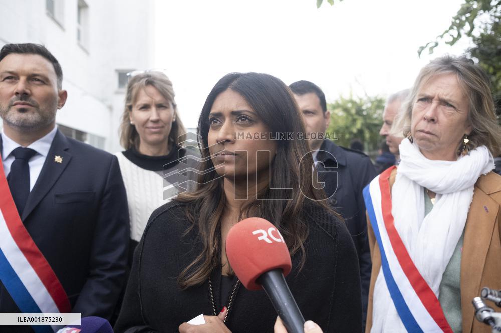 Prisca Thevenot Attends Tribute To Samuel Paty And Dominique Bernard - Sevres