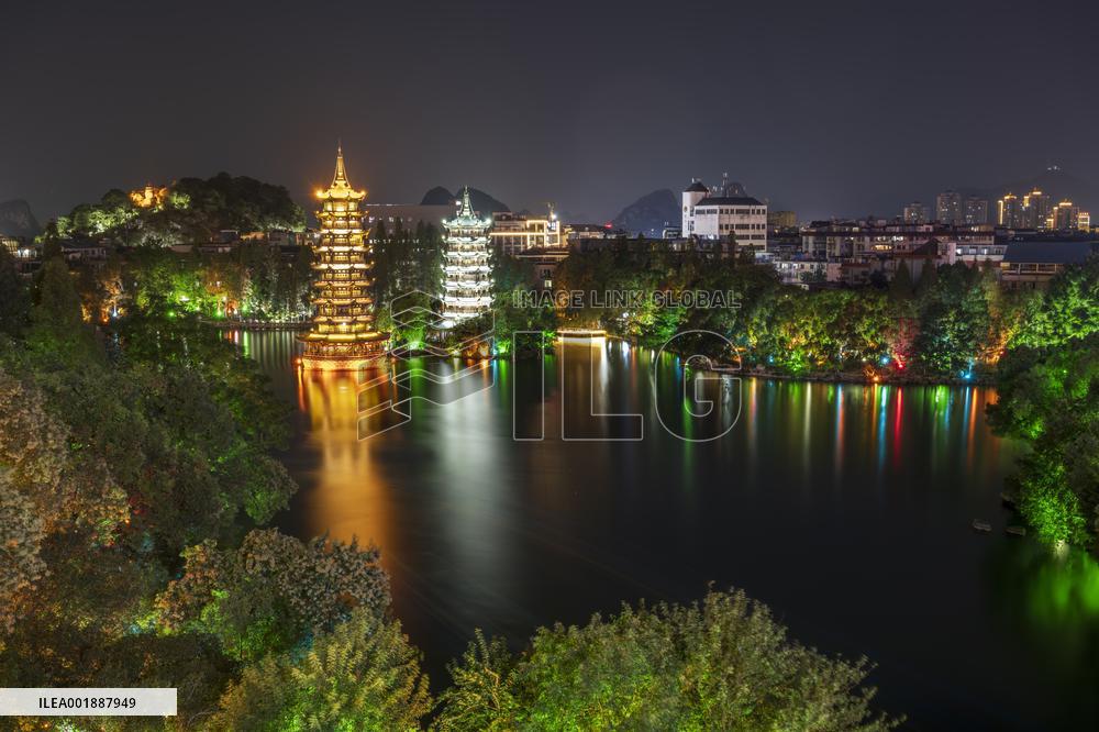 Twin Towers in The Fir Lake in Guilin