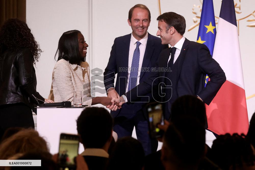 President Macron Meets With Educators For Professional Integration Through Sports - Paris