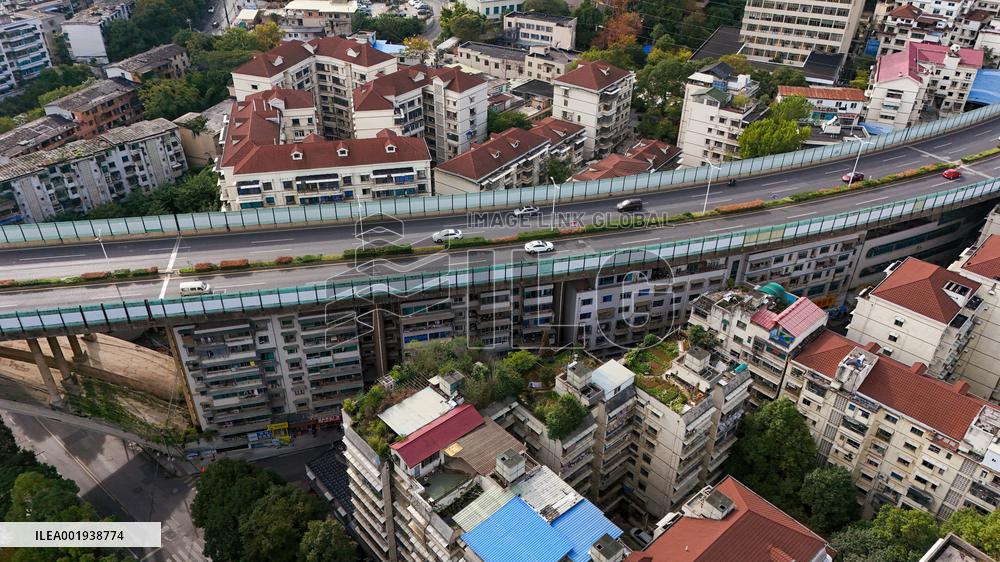 The Residential Building Under A Bridge in Guiyang