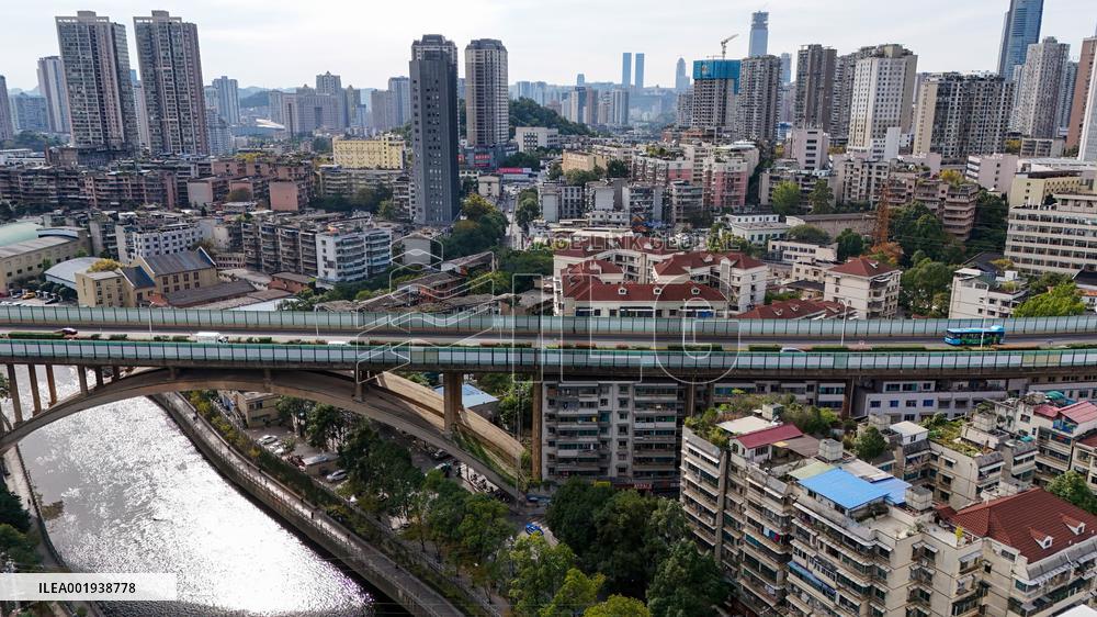 The Residential Building Under A Bridge in Guiyang