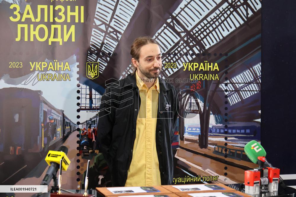 Presentation of postal block celebrating railway workers in Kyiv