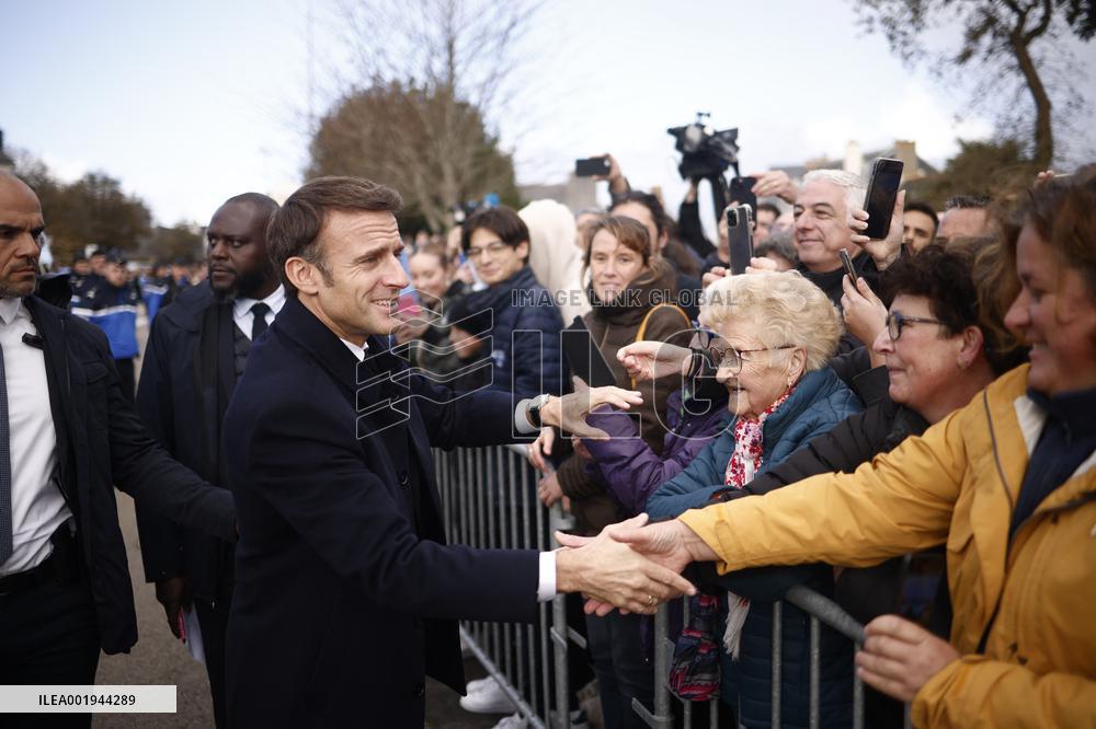 French President Visits Brittany After Storm Ciaran