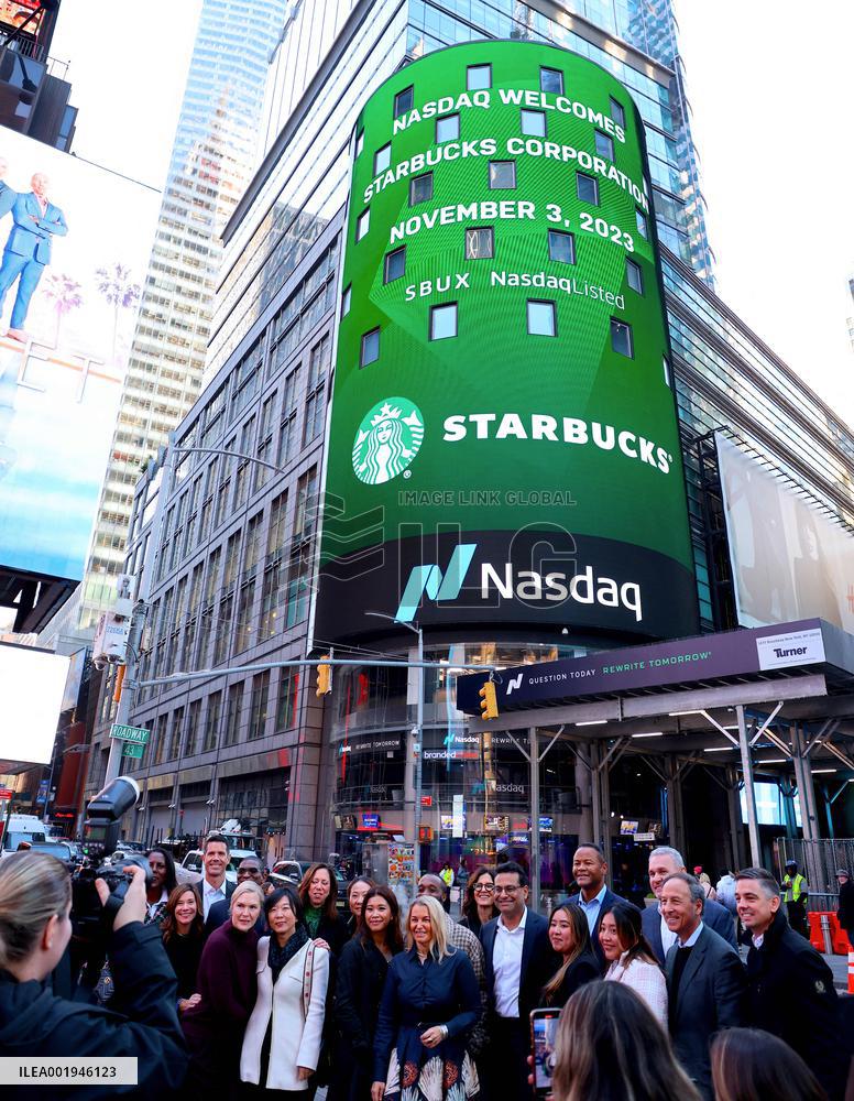 Starbucks Rings The Nasdaq Opening Bell - NYC
