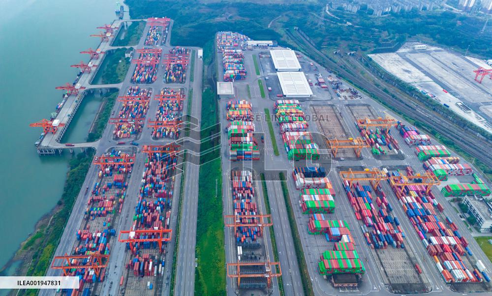 Cargo Ships Pass Through At Guoyuan Port in Chongqing