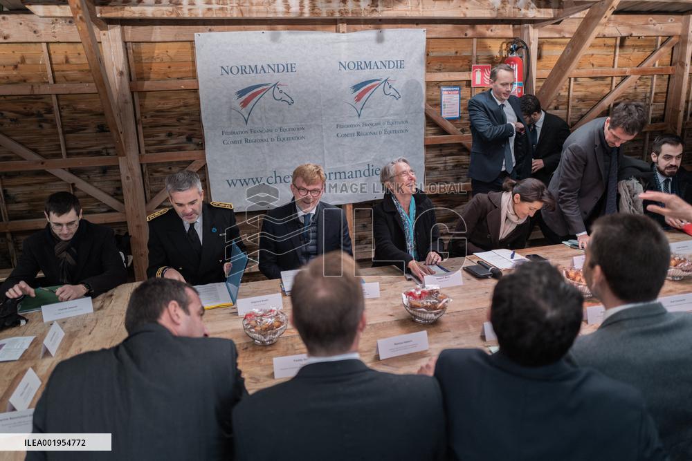 French Prime Minister Elisabeth Borne at « Ecurie des Pommiers » Equestrian Centre in Landes sur Ajon