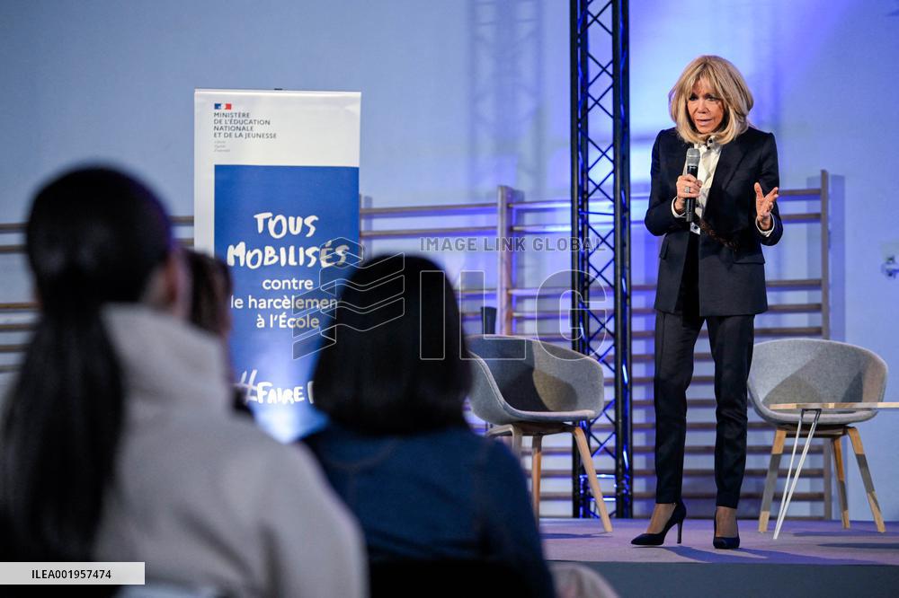 Brigitte Macron During An Event Against Cchool Harassment - Paris