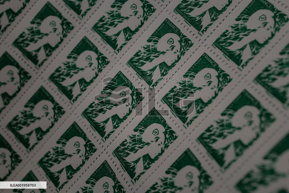 President Macron Unveils La Poste's New Marianne - Boulazac