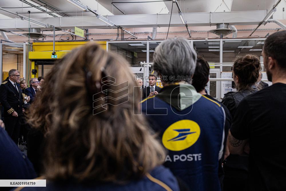 President Macron Unveils La Poste's New Marianne - Boulazac