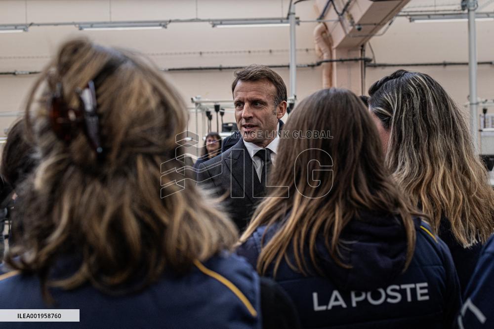 President Macron Unveils La Poste's New Marianne - Boulazac